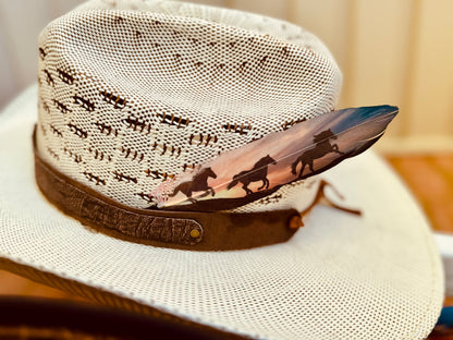 Orange Wild Sunset Horses Hat Feather