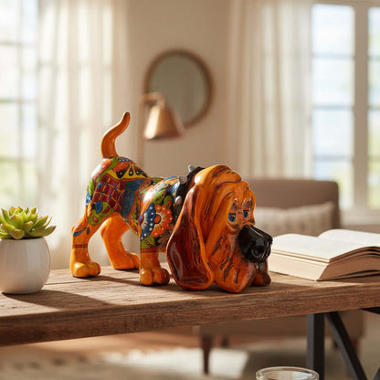 Talavera Hound Dog Statue | Vibrant Mexican Ceramic Art