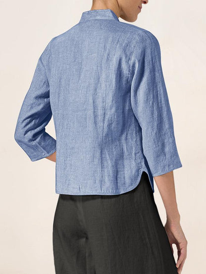 100% Linen Stand-Collar Half-Sleeve Fitted Jacket AMELIA