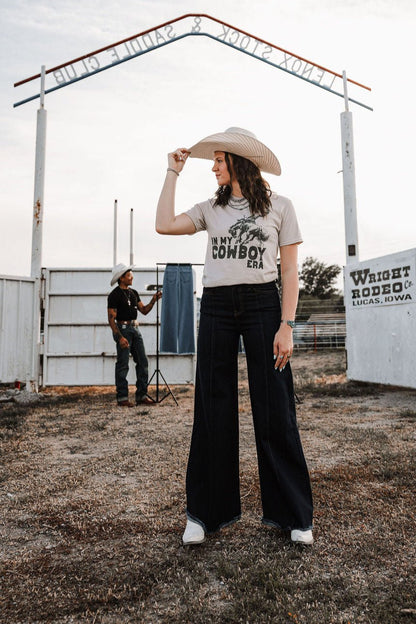 "In My Cowboy Era" Western Graphic Tee — Tan Jerzee Sublimation Print Wild West Statement
