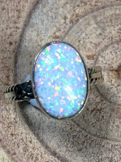 Isabelle Yazzie Navajo Handmade Sterling Silver Opal Statement Ring — Size 7
