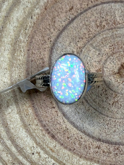 Isabelle Yazzie Navajo Handmade Sterling Silver Opal Statement Ring — Size 7