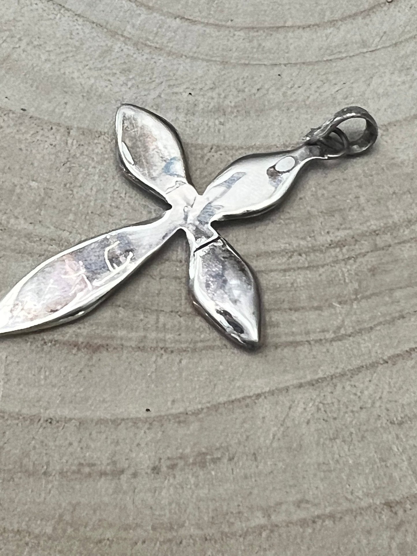 James Kee Navajo Turquoise & Opalite Inlay Cross Pendant — Sterling Silver, Signed JK