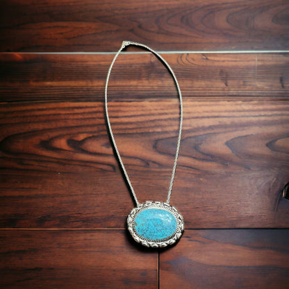 Jimson Belin Navajo Sterling Silver Necklace with Kingman Turquoise — 16"
