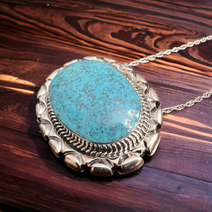 Jimson Belin Navajo Sterling Silver Necklace with Kingman Turquoise — 16"