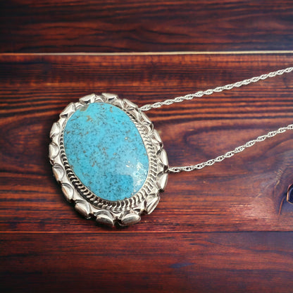 Jimson Belin Navajo Sterling Silver Necklace with Kingman Turquoise — 16"
