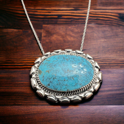 Jimson Belin Navajo Sterling Silver Necklace with Kingman Turquoise — 16"