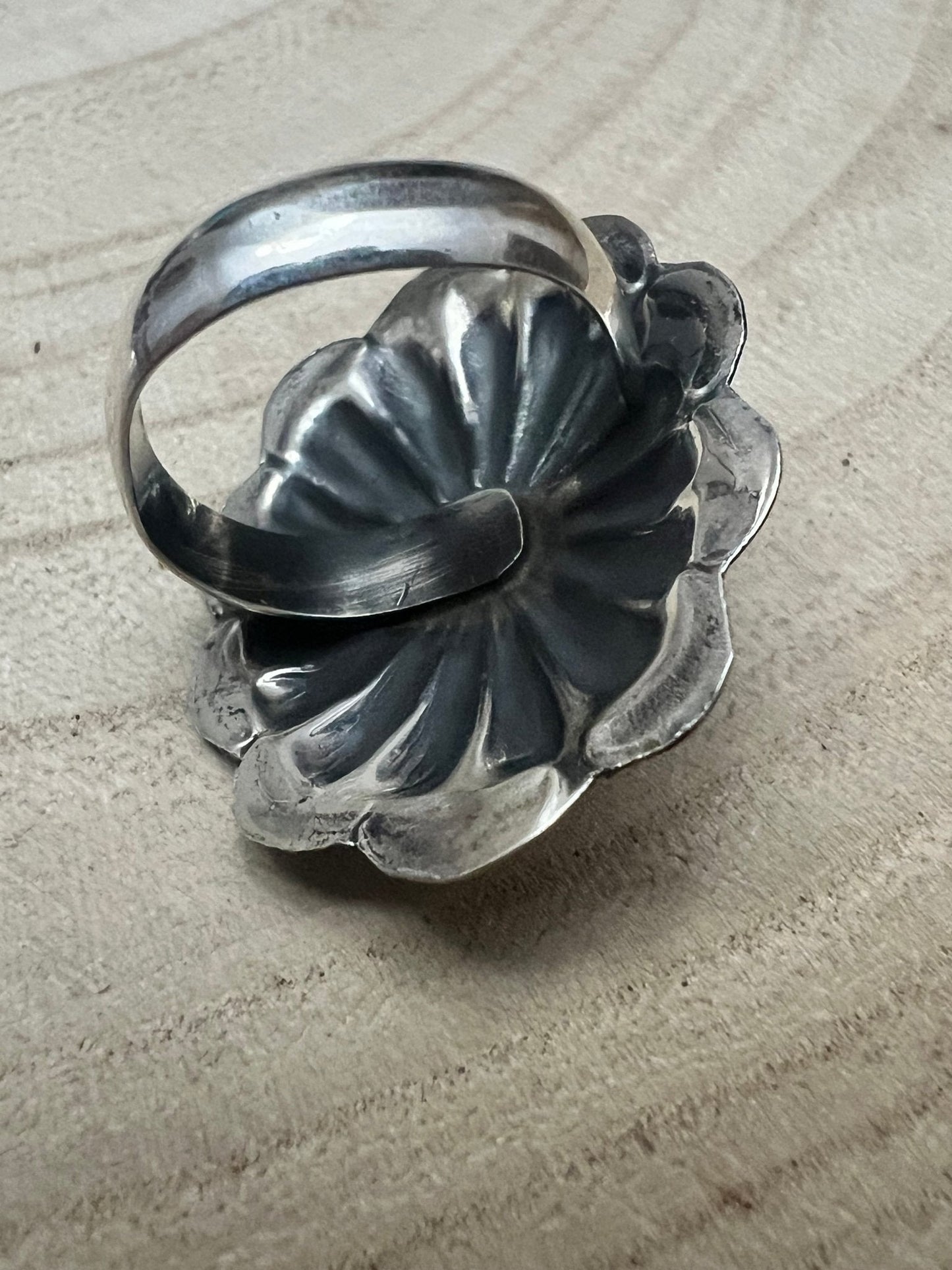 Joanee Silver Navajo Lapis Concho Adjustable Ring — Sterling Silver