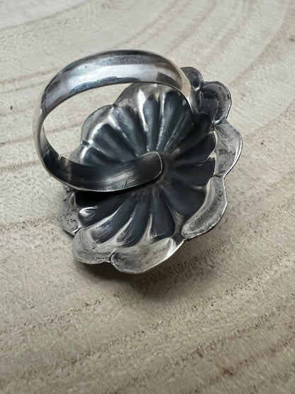 Joanee Silver Navajo Lapis Concho Adjustable Ring — Sterling Silver