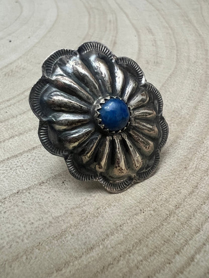 Joanee Silver Navajo Lapis Concho Adjustable Ring — Sterling Silver