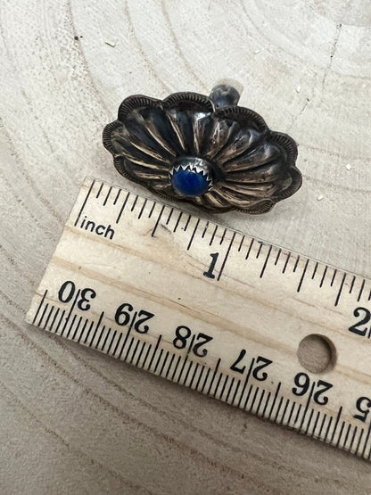 Joanee Silver Navajo Lapis Concho Adjustable Ring — Sterling Silver