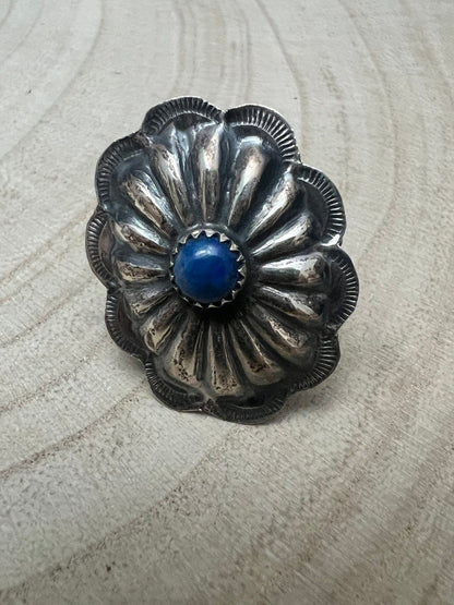 Joanee Silver Navajo Lapis Concho Adjustable Ring — Sterling Silver
