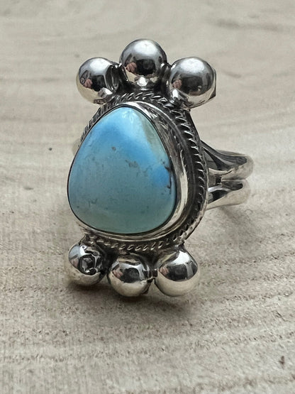 Joelias Draper Navajo Sterling Silver Ring with Golden Hills Turquoise — Adjustable (Hallmarked Draper)