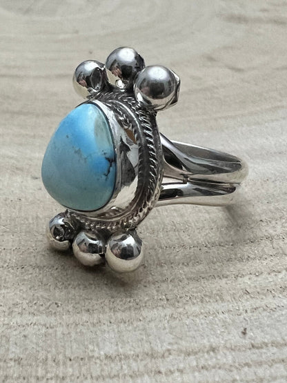 Joelias Draper Navajo Sterling Silver Ring with Golden Hills Turquoise — Adjustable (Hallmarked Draper)