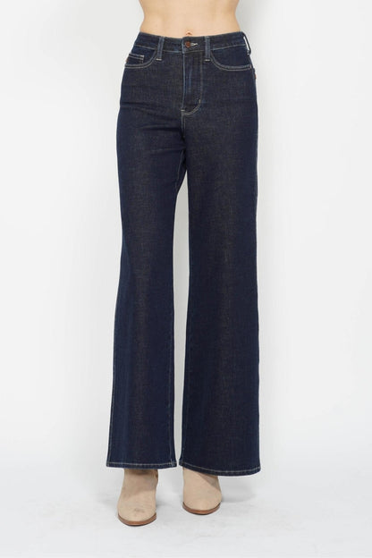 Judy Blue Retro Wide-Leg Western Jeans — Dark Wash Super Stretch, Non-Distressed (7 and 9 remain)