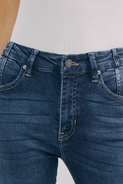 Kan Can High-Rise Super Flare Western Jeans — Dark Wash with Back Waistband Seam Detail & Front Coin Pocket (Size 9 remaining)