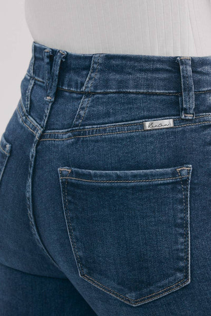 Kan Can High-Rise Super Flare Western Jeans — Dark Wash with Back Waistband Seam Detail & Front Coin Pocket (Size 9 remaining)