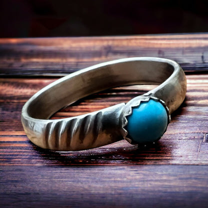 Kingman Turquoise Sterling Silver Stacker Ring — Native-Style Western Stack