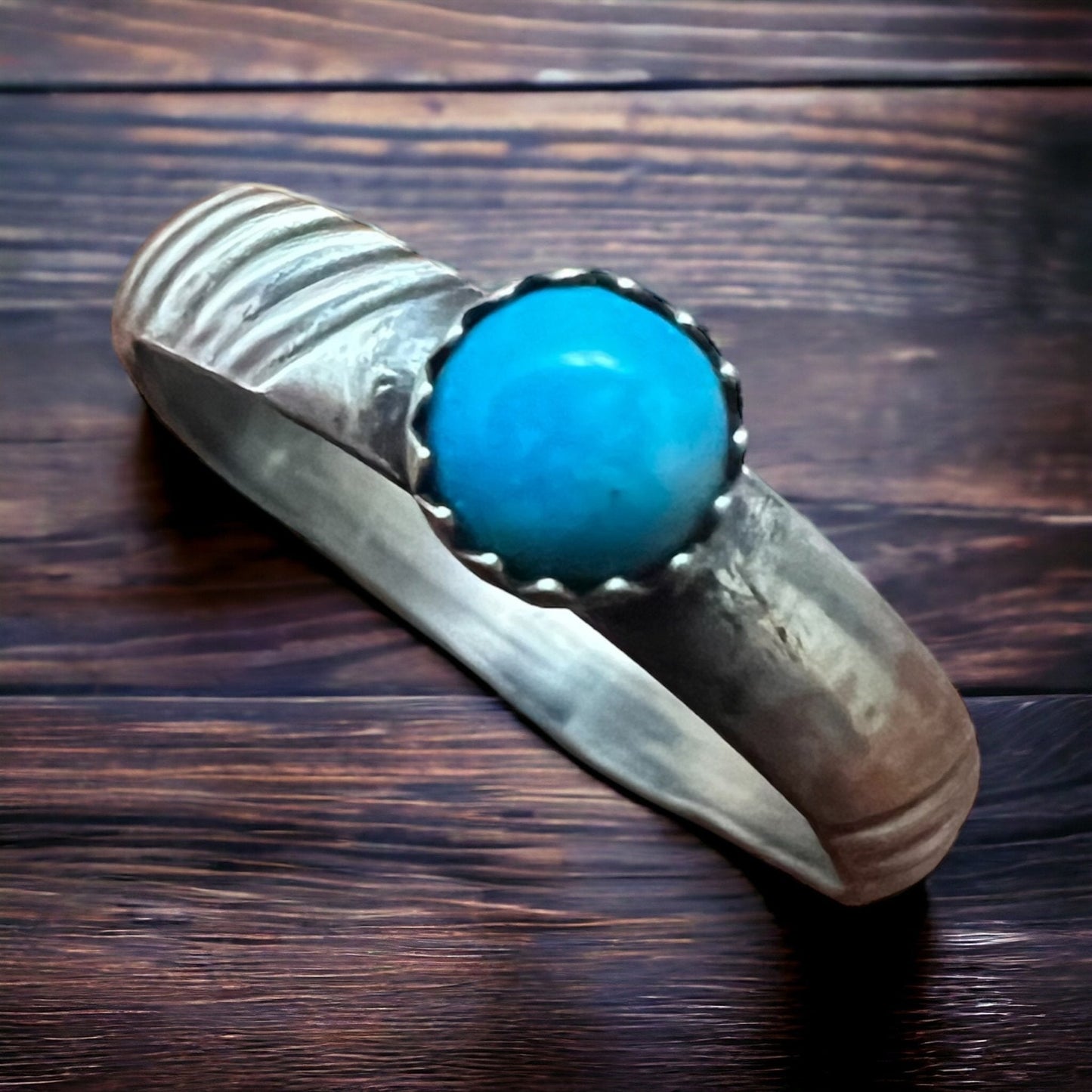 Kingman Turquoise Sterling Silver Stacker Ring — Native-Style Western Stack