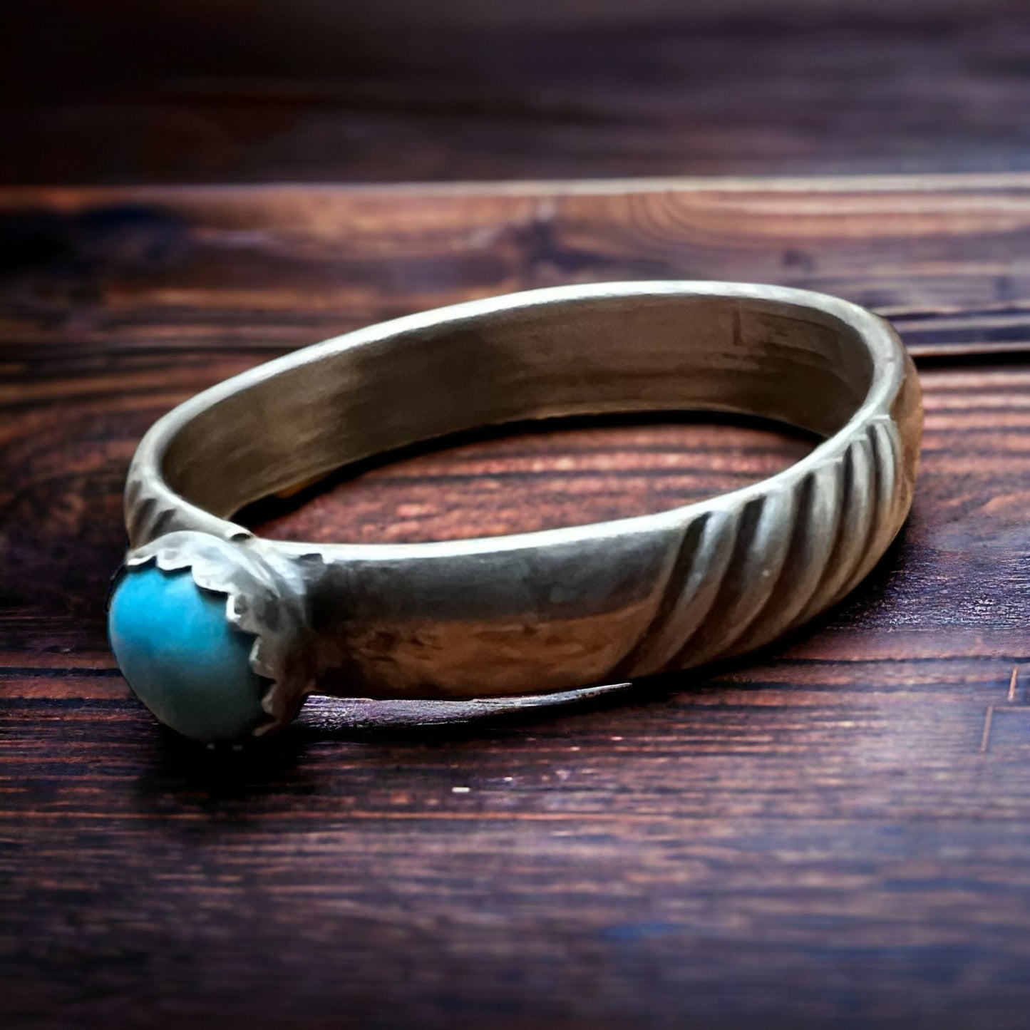 Kingman Turquoise Sterling Silver Stacker Ring — Native-Style Western Stack