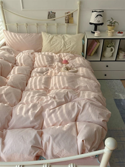 Pastel Pink Gingham Duvet Cover Set