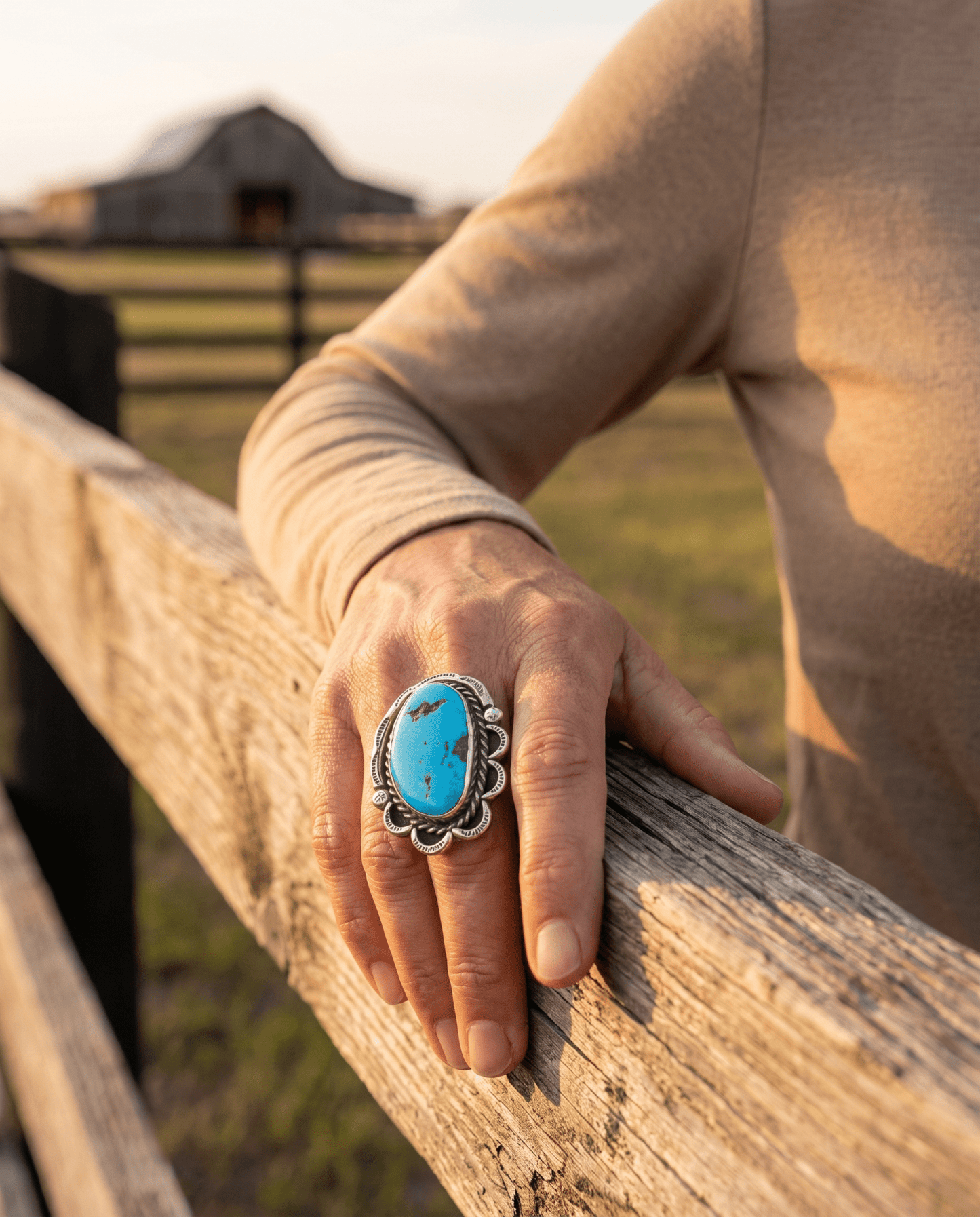 Large Blue Turquoise Cabochon Sterling Silver Statement Ring — Size 7 (1" Wide × 1 1/4" Long)