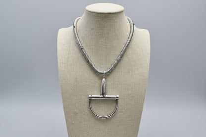 Western Silver Horse Bit Statement Necklace with Rhinestone Snake Chain — Bold Equestrian Jewelry