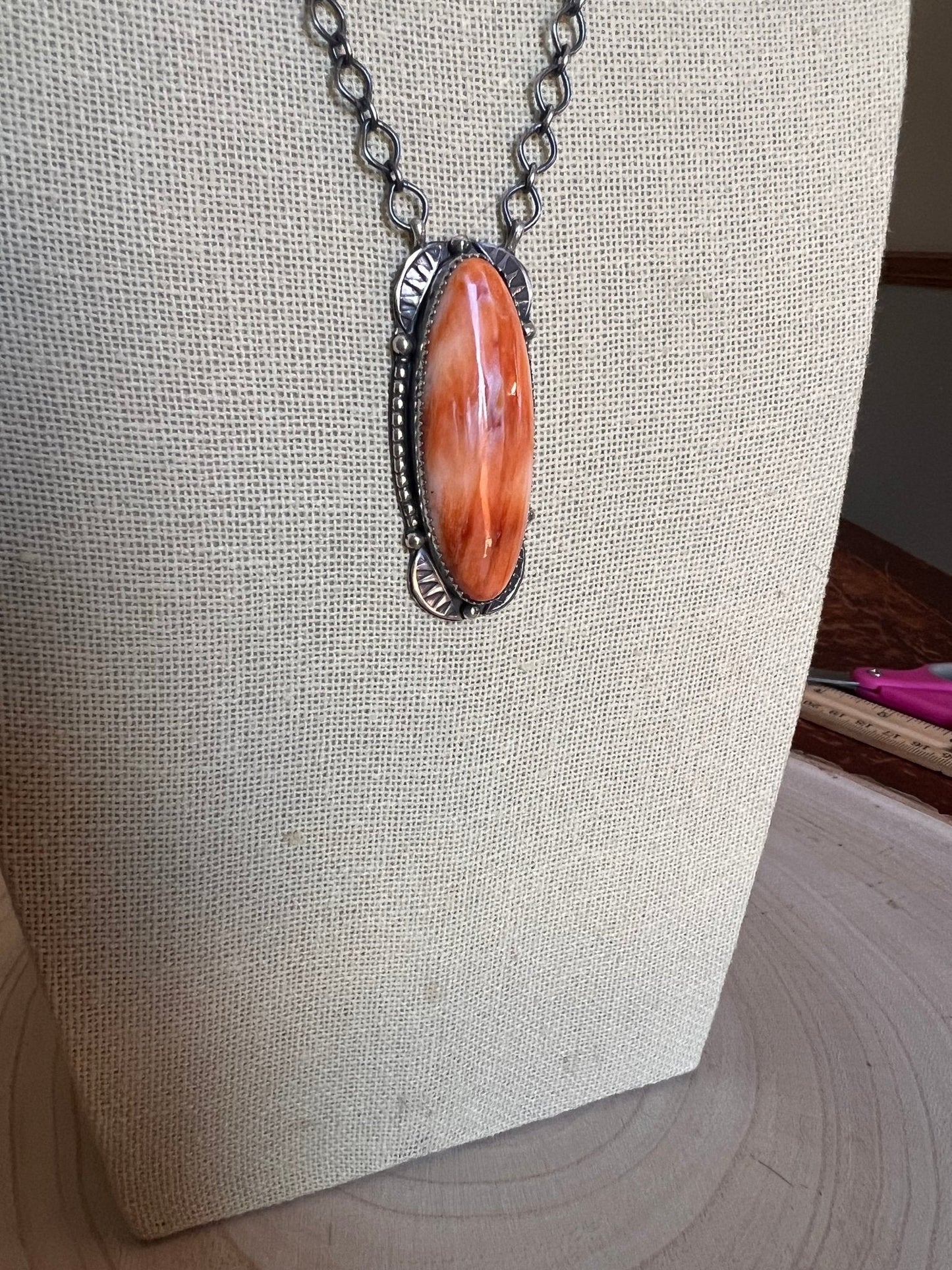 Tia Long Navajo Handmade LARGE Sterling Silver Spiny Oyster Necklace — 18" (Premium Size)