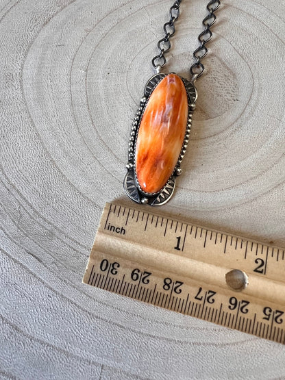 Tia Long Navajo Handmade LARGE Sterling Silver Spiny Oyster Necklace — 18" (Premium Size)