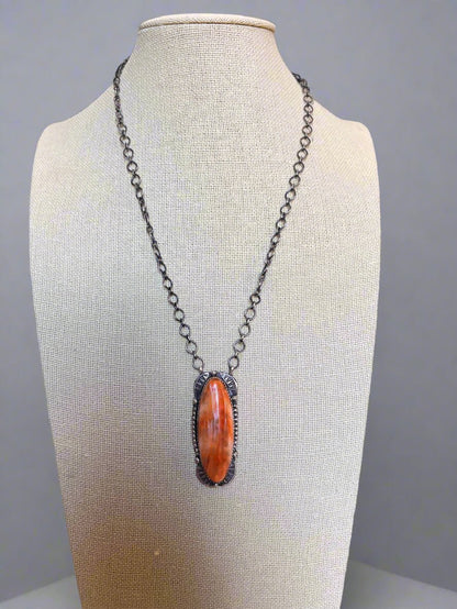 Tia Long Navajo Handmade LARGE Sterling Silver Spiny Oyster Necklace — 18" (Premium Size)