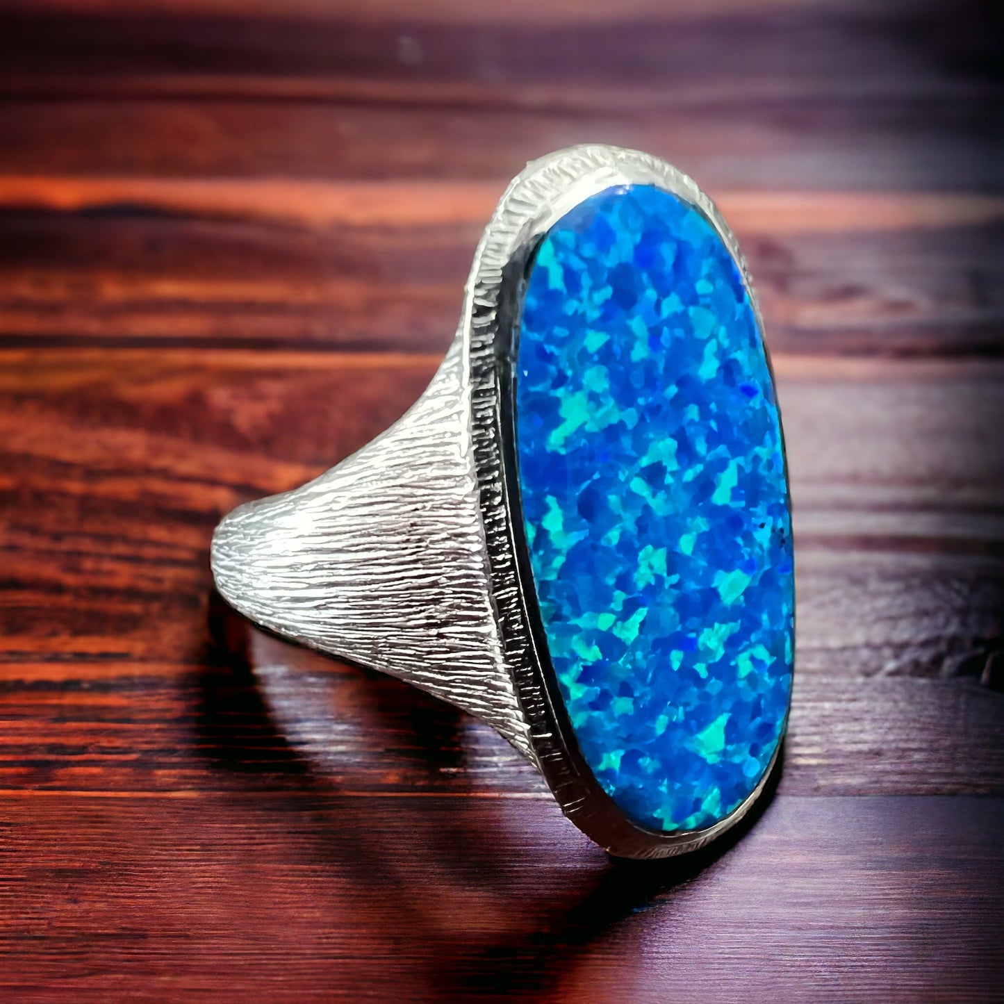 Large Opalite Sterling Silver Statement Ring — Size 8 (Native-Style)