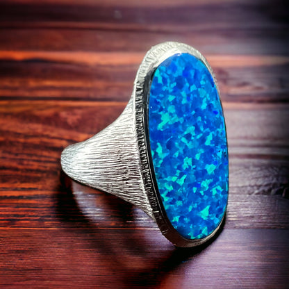 Large Opalite Sterling Silver Statement Ring — Size 8 (Native-Style)