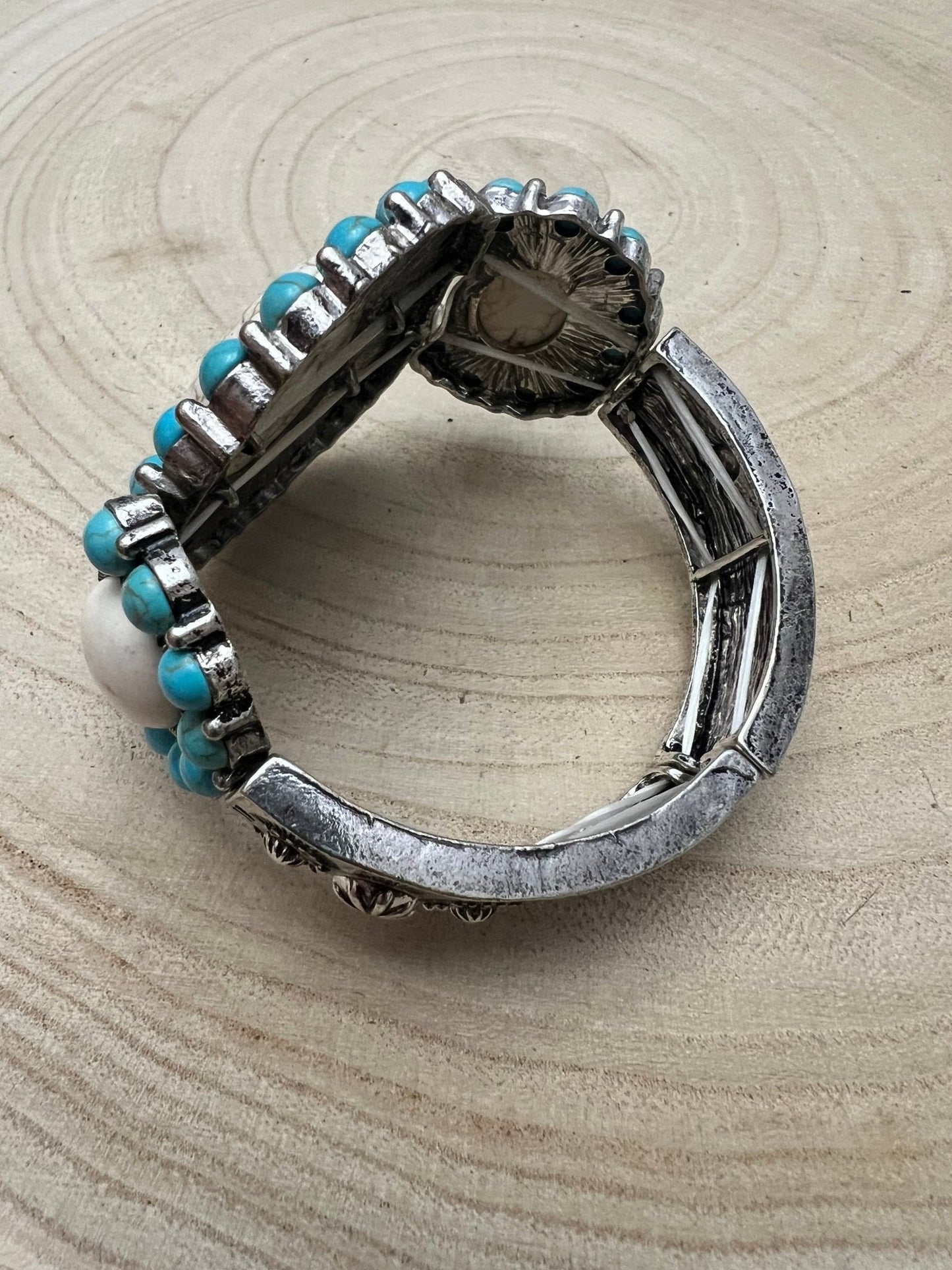 Western Turquoise & White Buffalo Stretch Cuff Bracelet — Bold Southwestern Statement