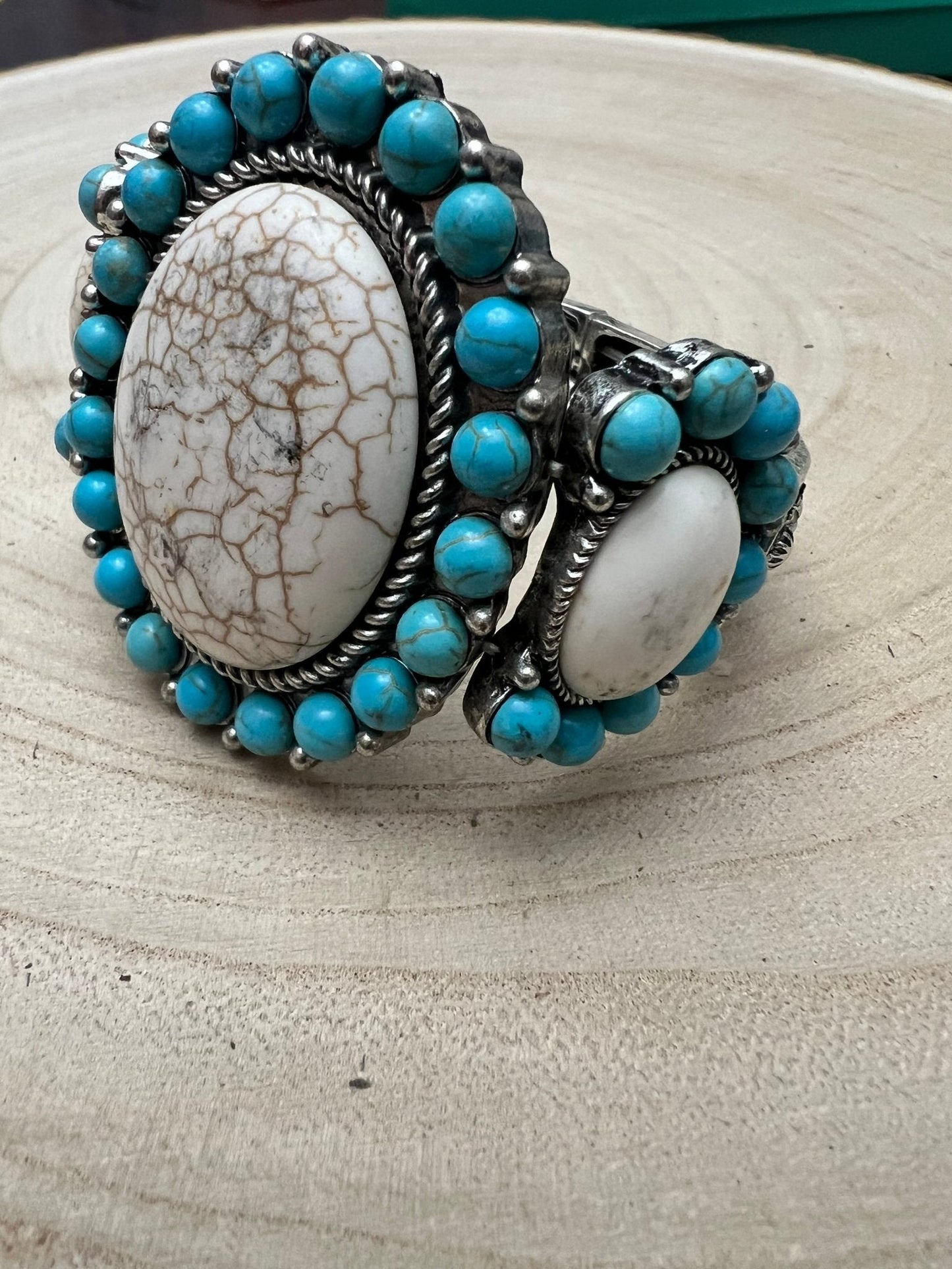 Western Turquoise & White Buffalo Stretch Cuff Bracelet — Bold Southwestern Statement
