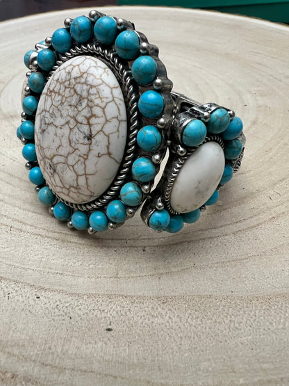 Western Turquoise & White Buffalo Stretch Cuff Bracelet — Bold Southwestern Statement