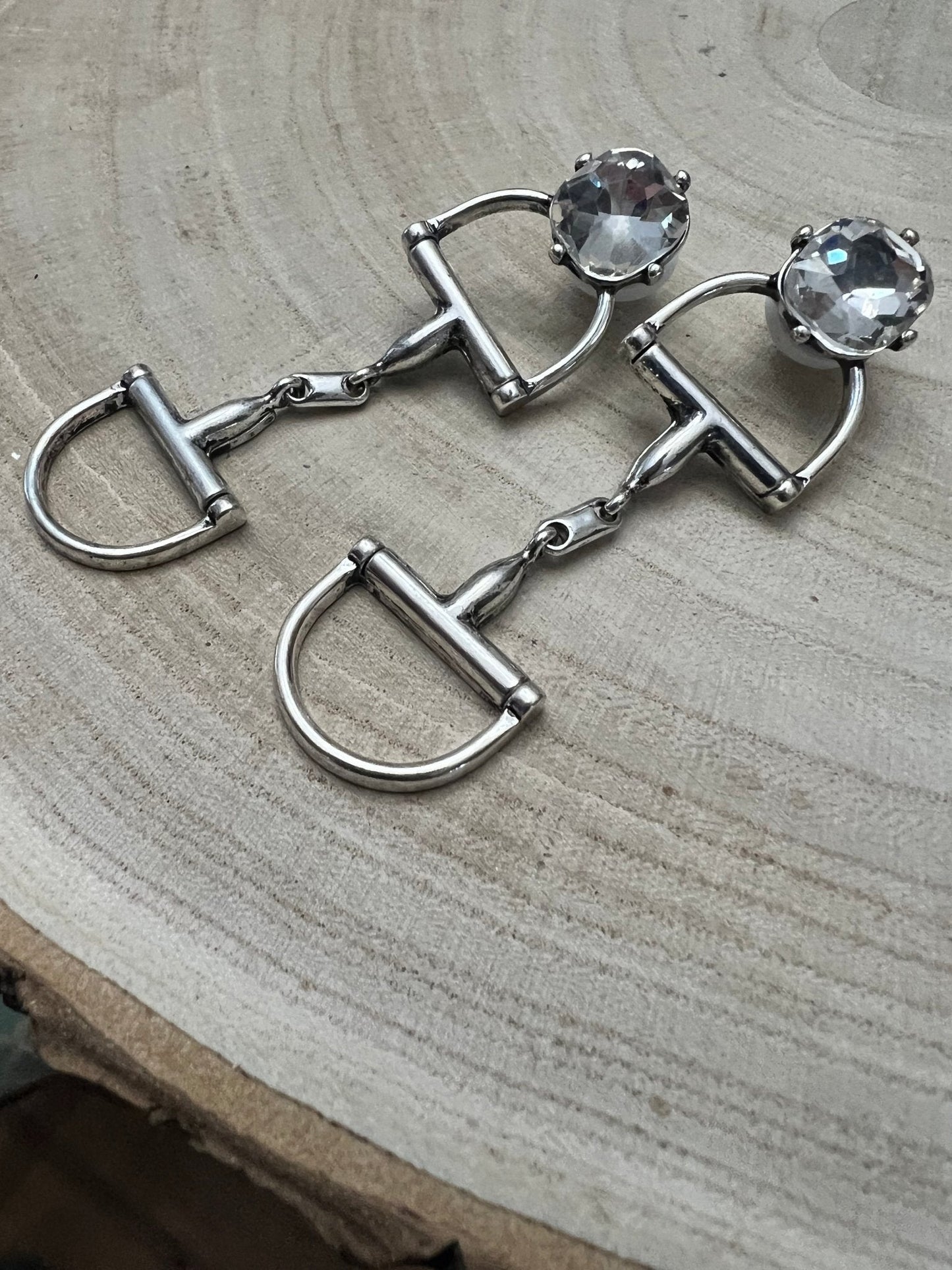 Large Western Horse Bit & Rhinestone Earrings — 3" Statement Drop