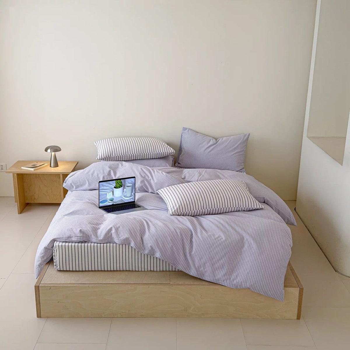 Pistachio Green Striped Duvet Cover Set
