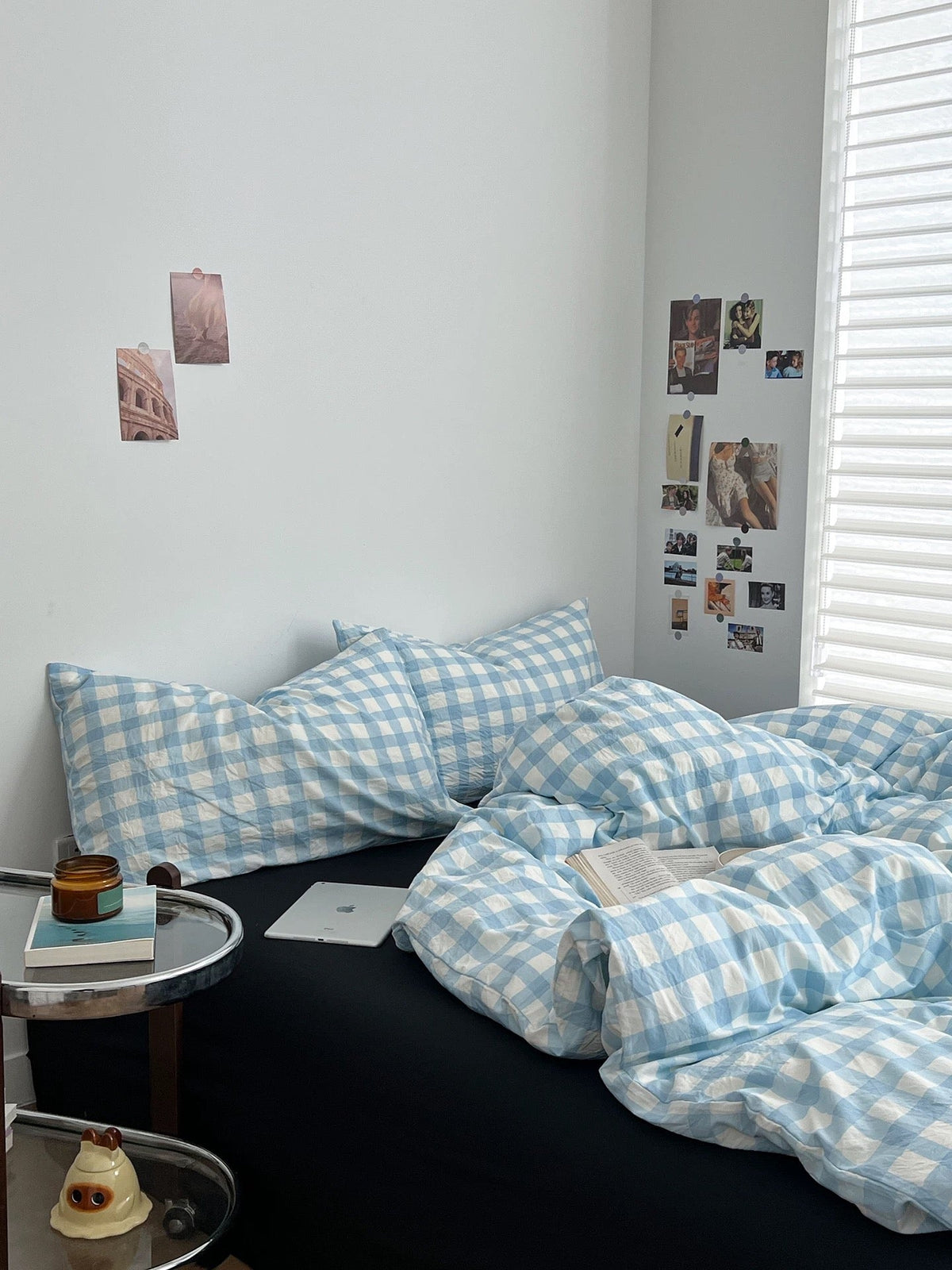 Light Blue Gingham Duvet Cover Set