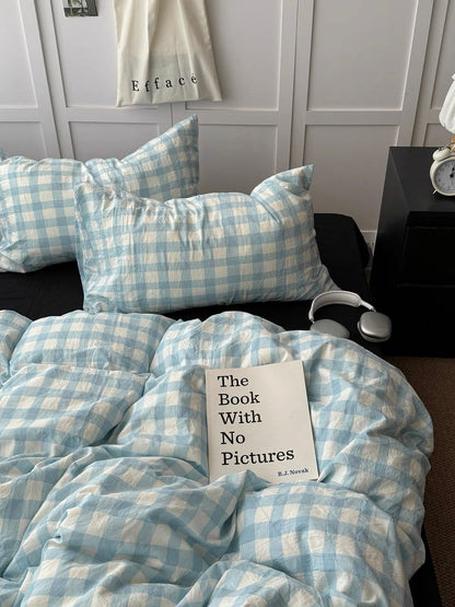 Light Blue Gingham Duvet Cover Set