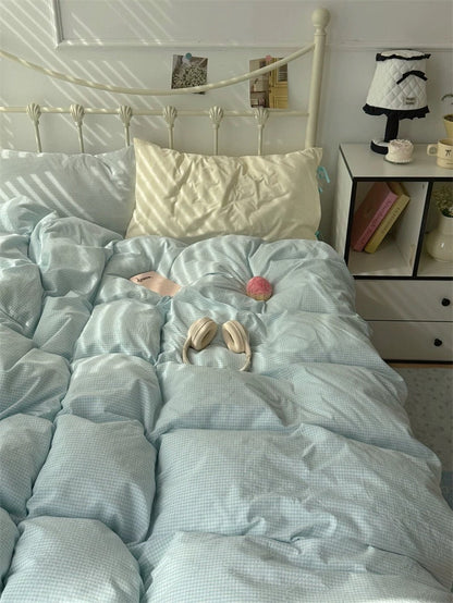 Pastel Blue Gingham Duvet Cover Set