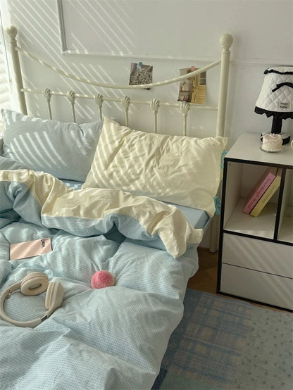 Pastel Blue Gingham Duvet Cover Set
