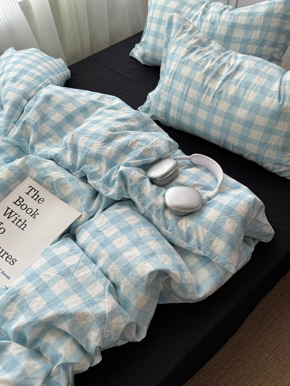 Light Blue Gingham Duvet Cover Set