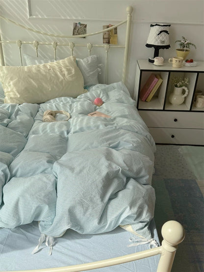 Pastel Blue Gingham Duvet Cover Set