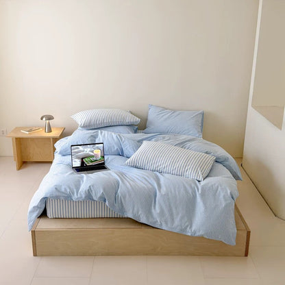 Powder Blue Striped Duvet Cover Set