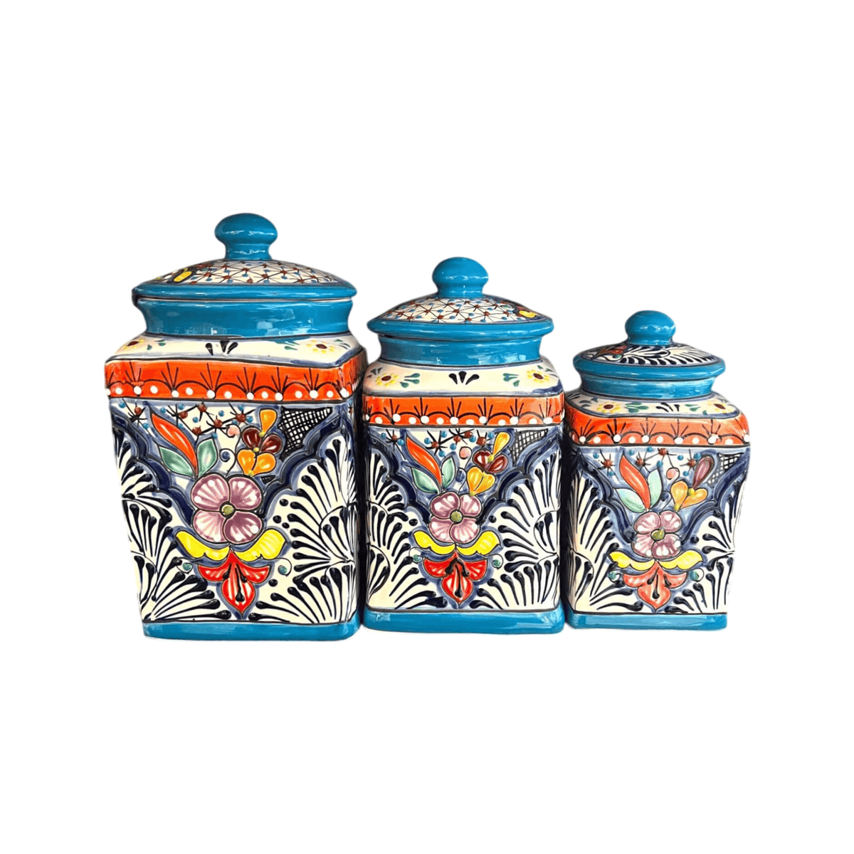 Set of 3 Light Blue Talavera Canister Set | Mexican Pottery