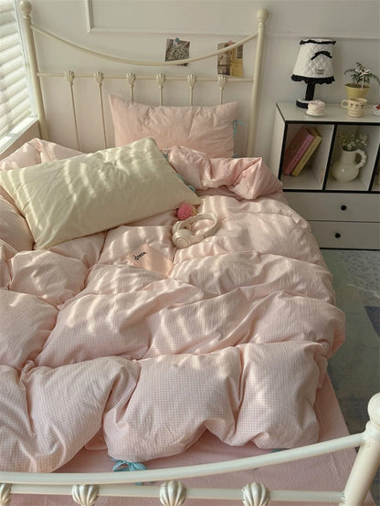 Pastel Pink Gingham Duvet Cover Set