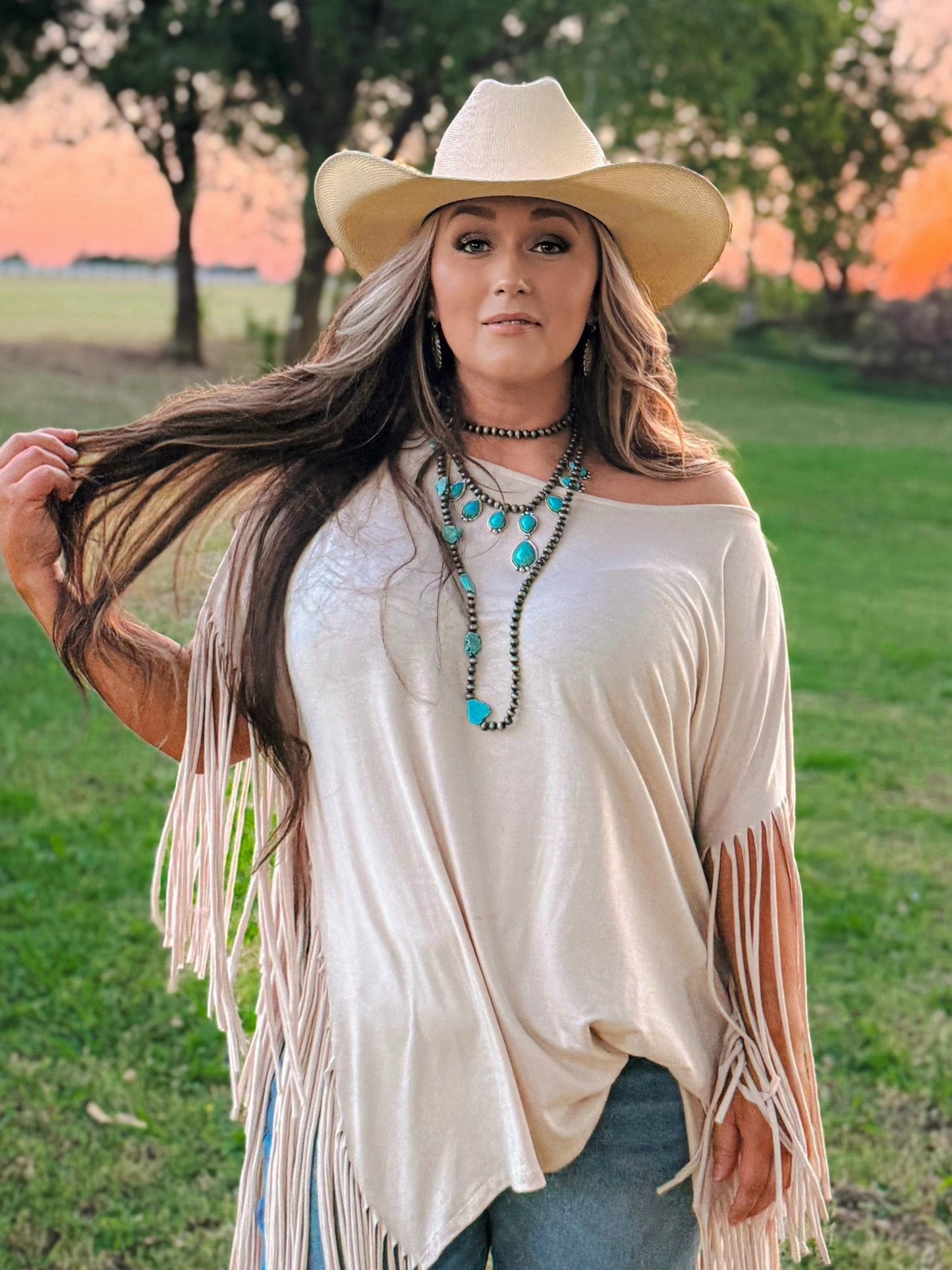 Western Teardrop Faux Turquoise & Sterling Pearl Necklace — 16 Inch Southwestern Pendant