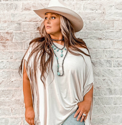 Western Teardrop Faux Turquoise & Sterling Pearl Necklace — 16 Inch Southwestern Pendant