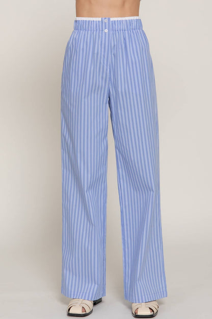 Active USA "Lounge Line" Contrast Waist Boxer Straight Pants — Striped Yarn-Dyed Stretch Woven Western Loungewear