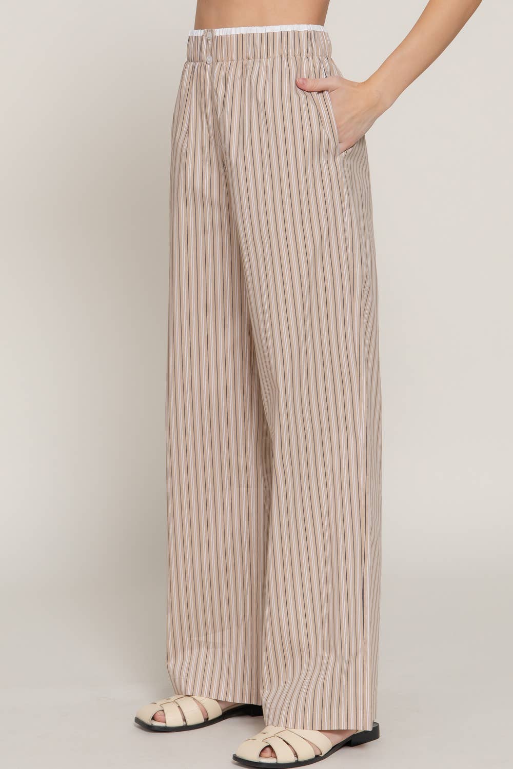 Active USA "Lounge Line" Contrast Waist Boxer Straight Pants — Striped Yarn-Dyed Stretch Woven Western Loungewear